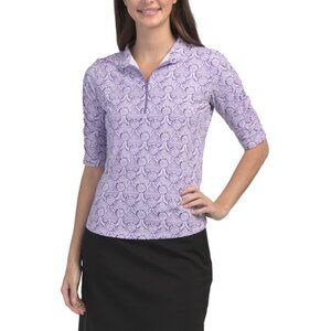 IBKUL Lavender/White Upf 50 Elbow Sleeve Mandarin Collar Quarter Zip Top